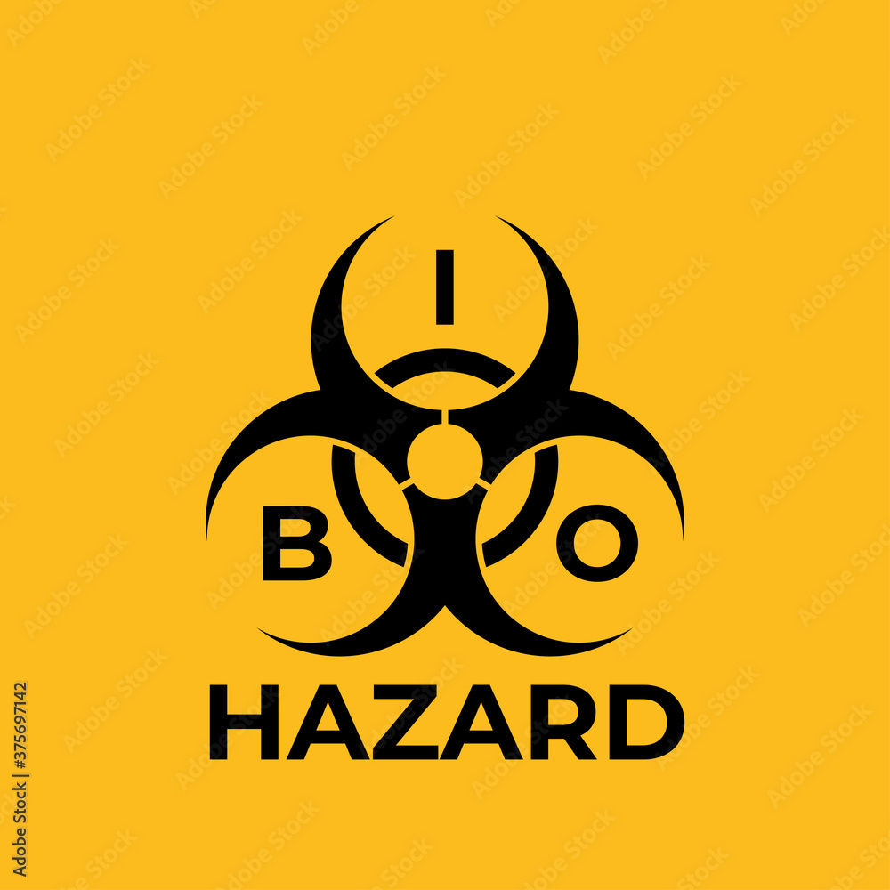 Biohazard black icon, sign, logo on yellow background. Warning sign of virus. Biological hazard symbol. Vector illustration Biohazard black icon, sign, logo on yellow background. Warning sign of virus. Biological hazard symbol. Vector illustration