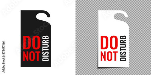 Do Not Disturb sign, icon, sign on white and transparent background. Hotel door hanger paper black and white card. Vector illustration