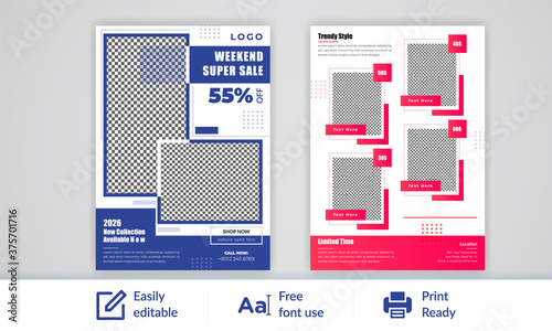 Shop weekend super sale both page flyer design vector