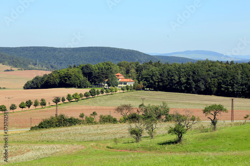 Jagdschloss der Herzoege von Meiningen. Fasanerie, Hermannsfeld, Rhonblick, Thueringen, Deutschland, Europa 