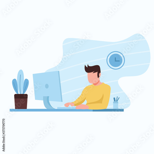 Working on Computer Illustration, designer working on computer, working on laptop, office work,