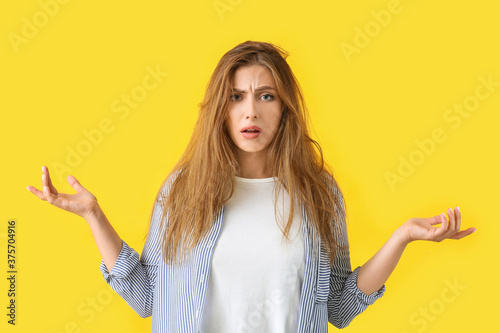 Stressed woman with hair pr...