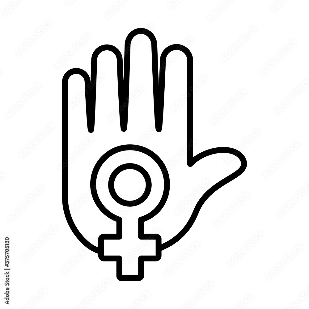 hand holding a female gender symbol icon, line style hand holding a female gender symbol icon, line style