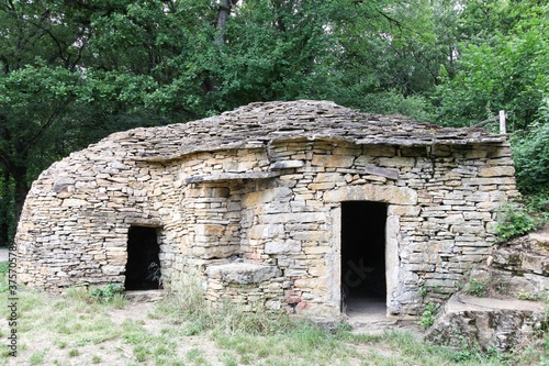 Old and typical stone hut called caborne in french language in Saint Cyr au Mont d'or, France