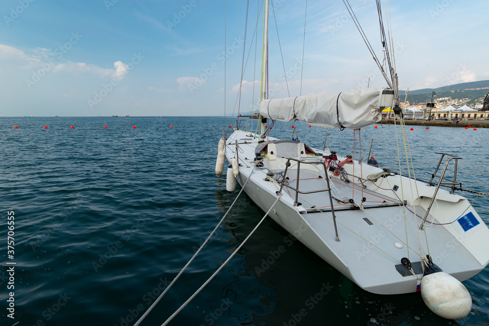 Sailing yacht on the shores of the Gulf of Trieste in Italy