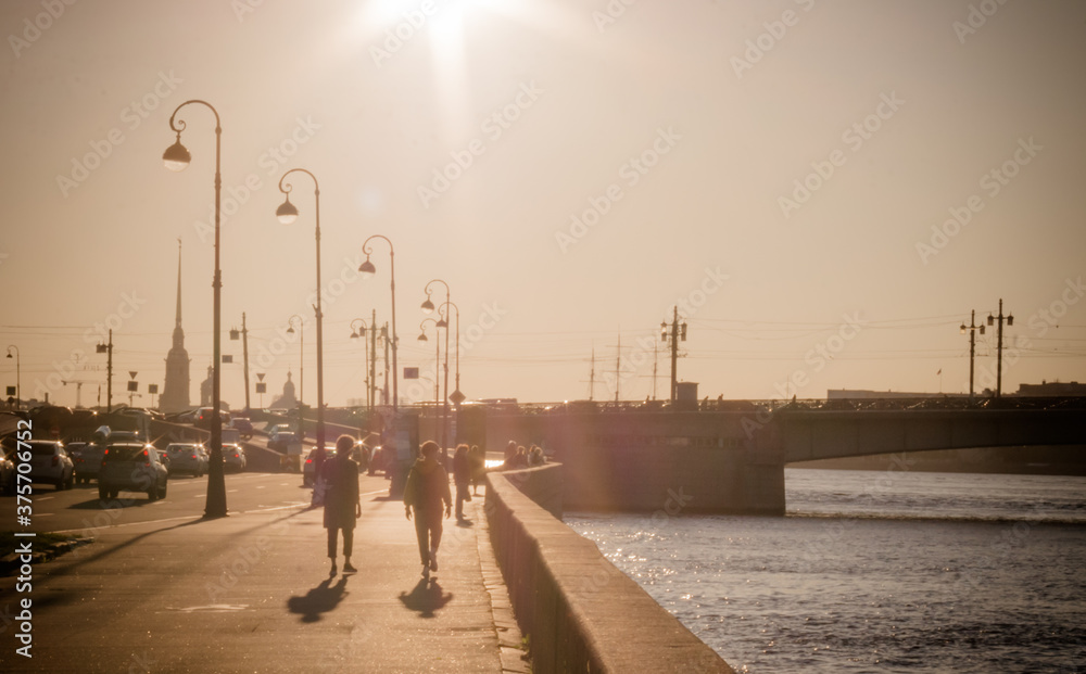 Sunny evening in Saint Petersburg, Russia. Toned picture.