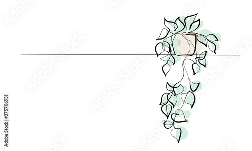 House plant in pot. Continuous one Line drawing