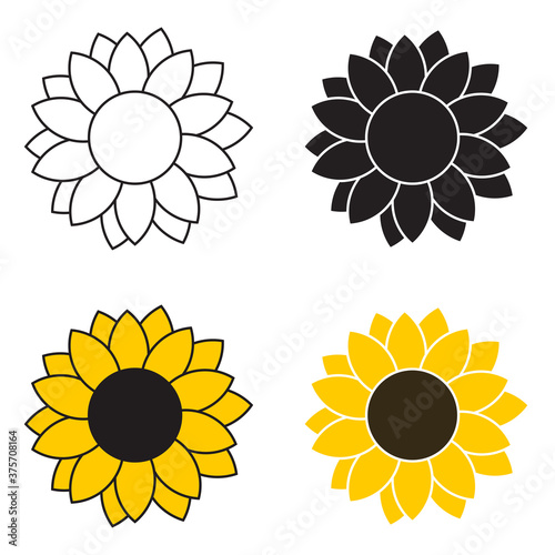 Sunflower cartoon icons set in different styles
