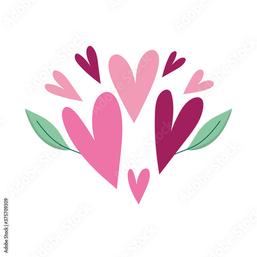love romantic hearts leaf ornament isolated icon white background