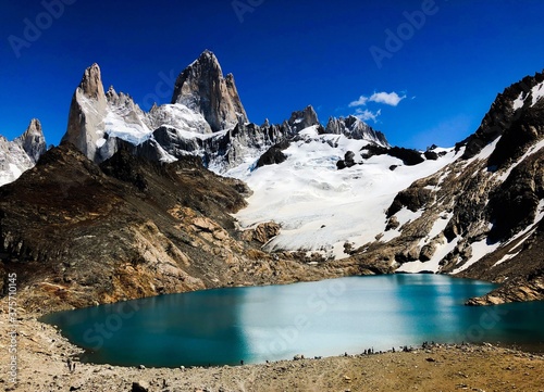 View at the top of Fitz Roy mountain - El Chalten, Patagonia, Argentina.