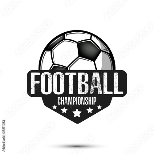 Soccer logo design template. Football emblem pattern. Vintage style on isolated background. Print on t-shirt graphics. Vector illustration