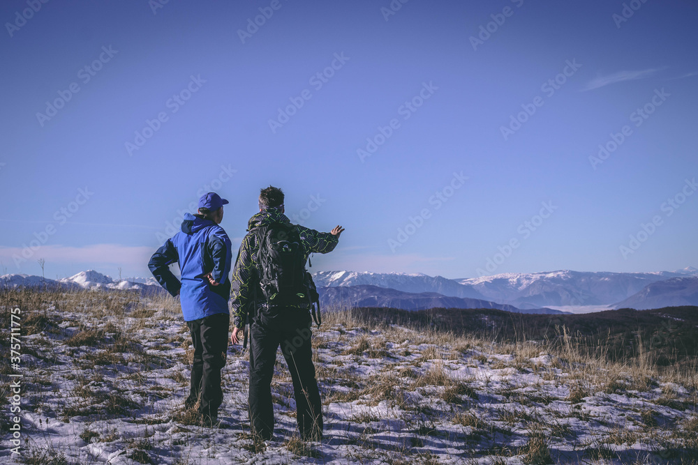 Hikers planning their route
