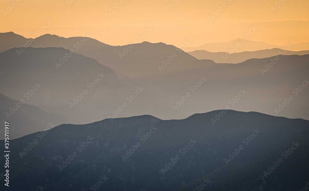 Sunset mountain range layers