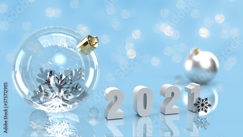 3D rendering Christmas background with balls and snowflakes