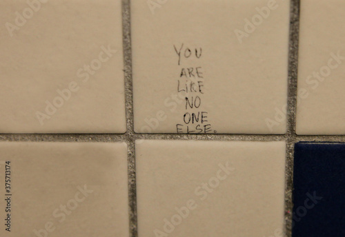 Bathroom graffiti that says: You are like no one else