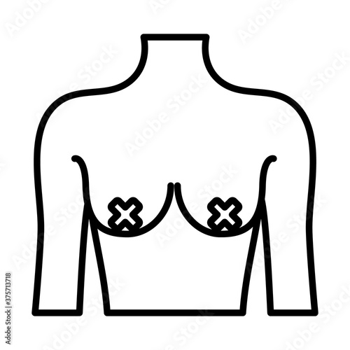 feminism concept, naked female body showing the breast with crosses on the nipples, line style