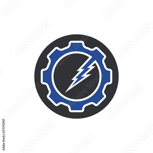 Gear thunder logo template illustration. Abstract cog wheel with flash logo design template. 