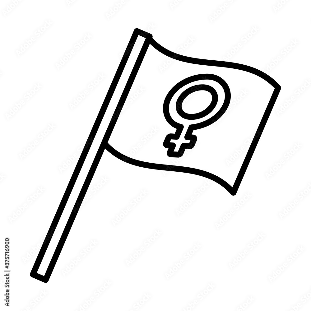 feminism concept, flag with female gender symbol icon, line style feminism concept, flag with female gender symbol icon, line style