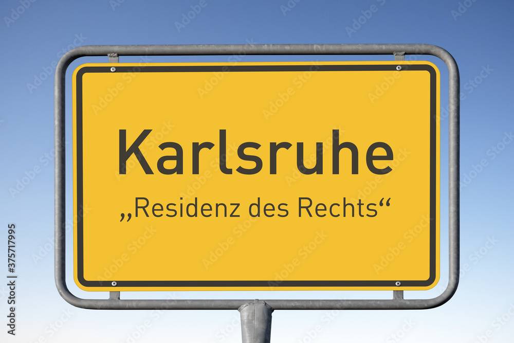 Ortstafel Karlsruhe, „Residenz des Rechts“ (Symbolbild) Ortstafel Karlsruhe, „Residenz des Rechts“ (Symbolbild)