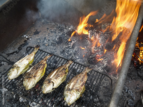 Fish being grilled