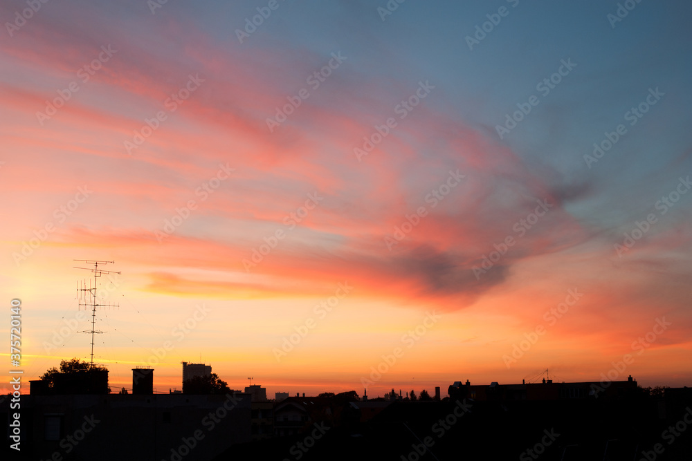Beutiful and colorful sunset with a city skyline Beutiful and colorful sunset with a city skyline