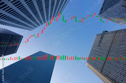 Commercial building and stock market chart