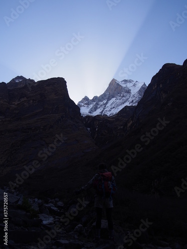 Two colored sky  it was caused by the light of sunrise  ABC  Annapurna Base Camp  Trek  Annapurna  Nepal