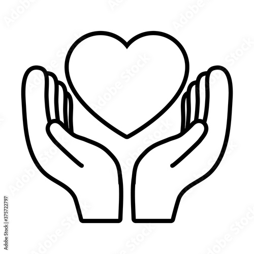 open hands with heart icon, line style