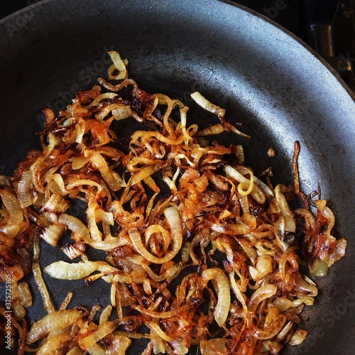 A pan of sauteed onions