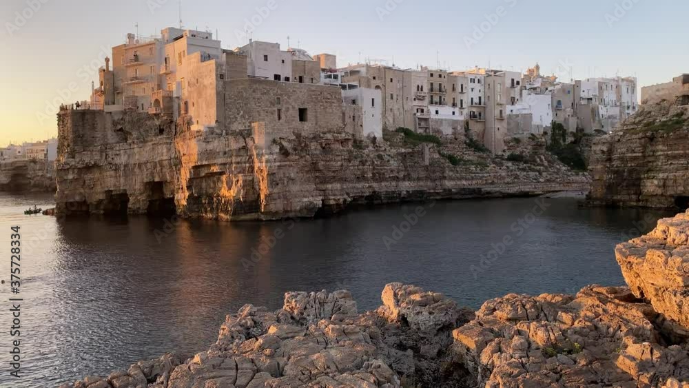 Video of the sunrise of Polignano a mare, Puglia, Italy. Cliff overlooking the sea Video of the sunrise of Polignano a mare, Puglia, Italy. Cliff overlooking the sea