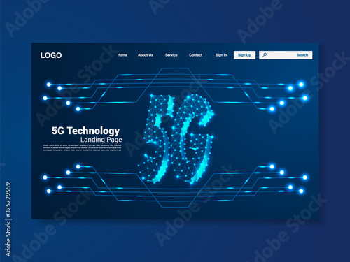 5G Global network technology landing page, interface, vector