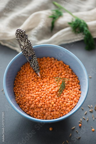 Red lentil soup with cumin seeds photo