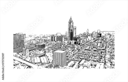 Building view with landmark of Atlanta is the capital of the U.S. state of Georgia. Hand drawn sketch illustration in vector. photo