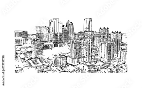 Building view with landmark of Atlanta is the capital of the U.S. state of Georgia. Hand drawn sketch illustration in vector.