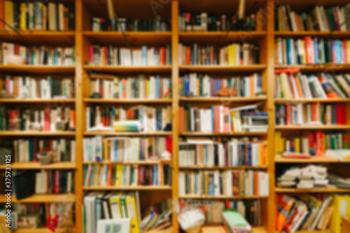 Blurred bookshelf photo