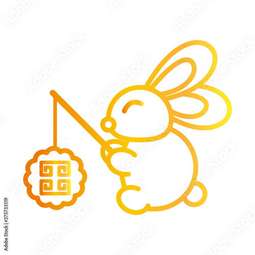 happy mid autumn festival, cute rabbit with lantern cartoon, gradient style icon
