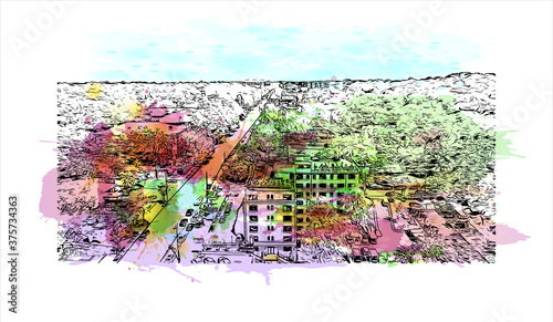 Building view with landmark of Atlanta is the capital of the U.S. state of Georgia. Watercolor splash with hand drawn sketch illustration in vector. photo