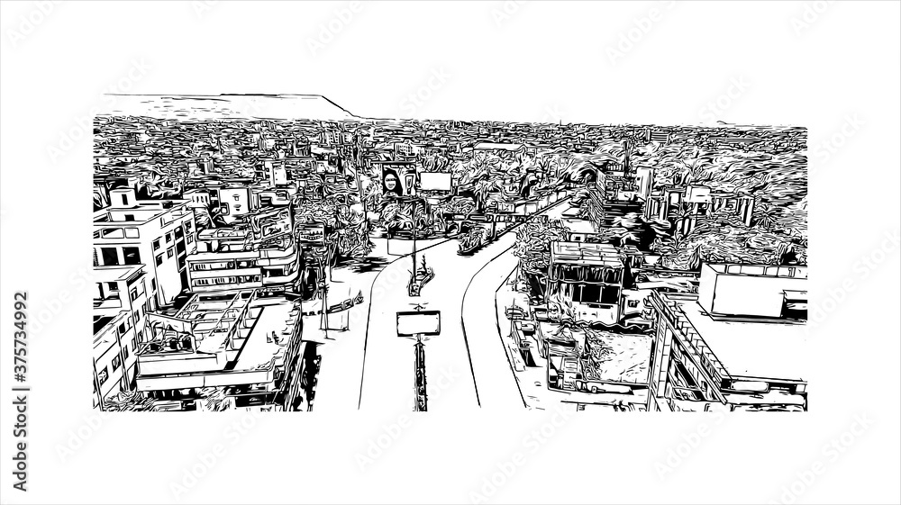 Building view with landmark of Aurangabad is a city in Maharashtra state, in India. Hand drawn sketch illustration in vector.