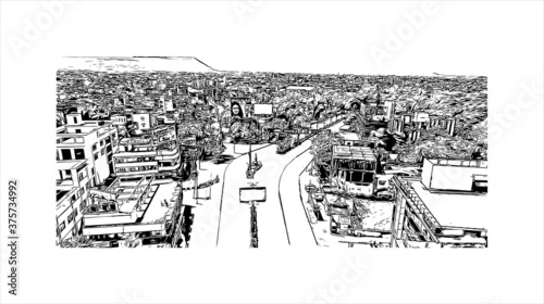 Obraz na płótnie Building view with landmark of Aurangabad is a city in Maharashtra state, in India. Hand drawn sketch illustration in vector. w salonie