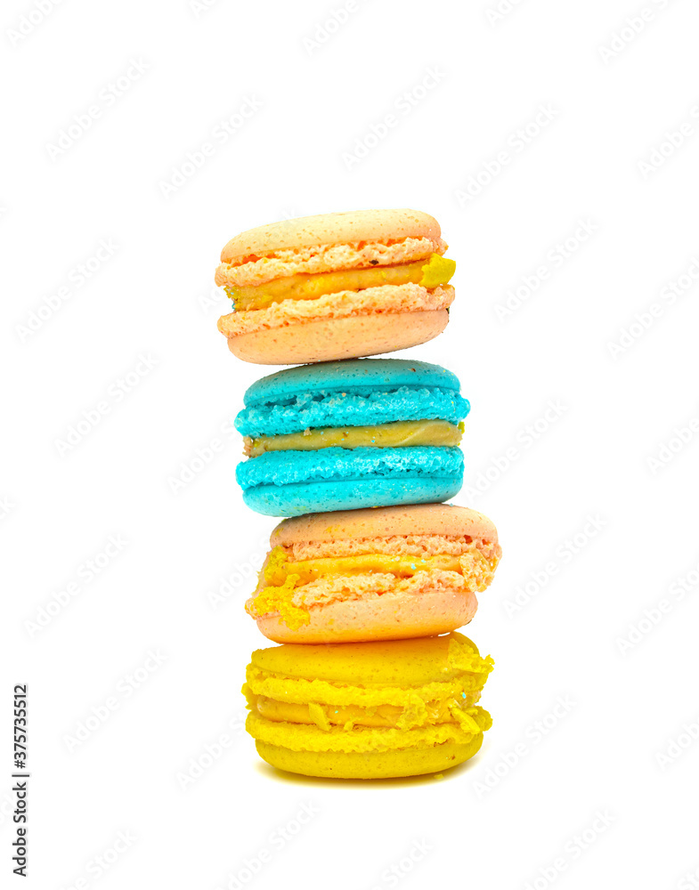 French pastry macaroni on a white background. French pastry macaroni on a white background.