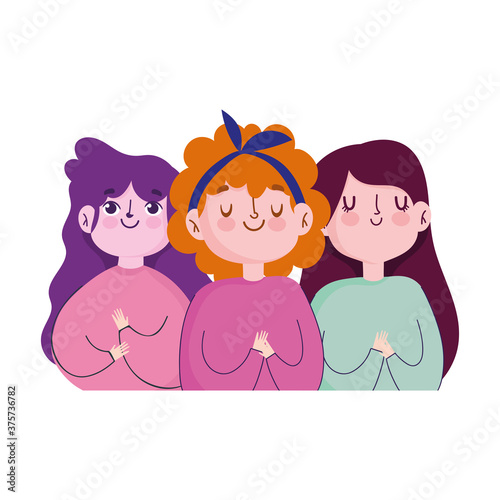 cute portrait cartoon girls characters isolated design