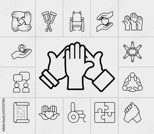 icon set of inclusion and hand, line style