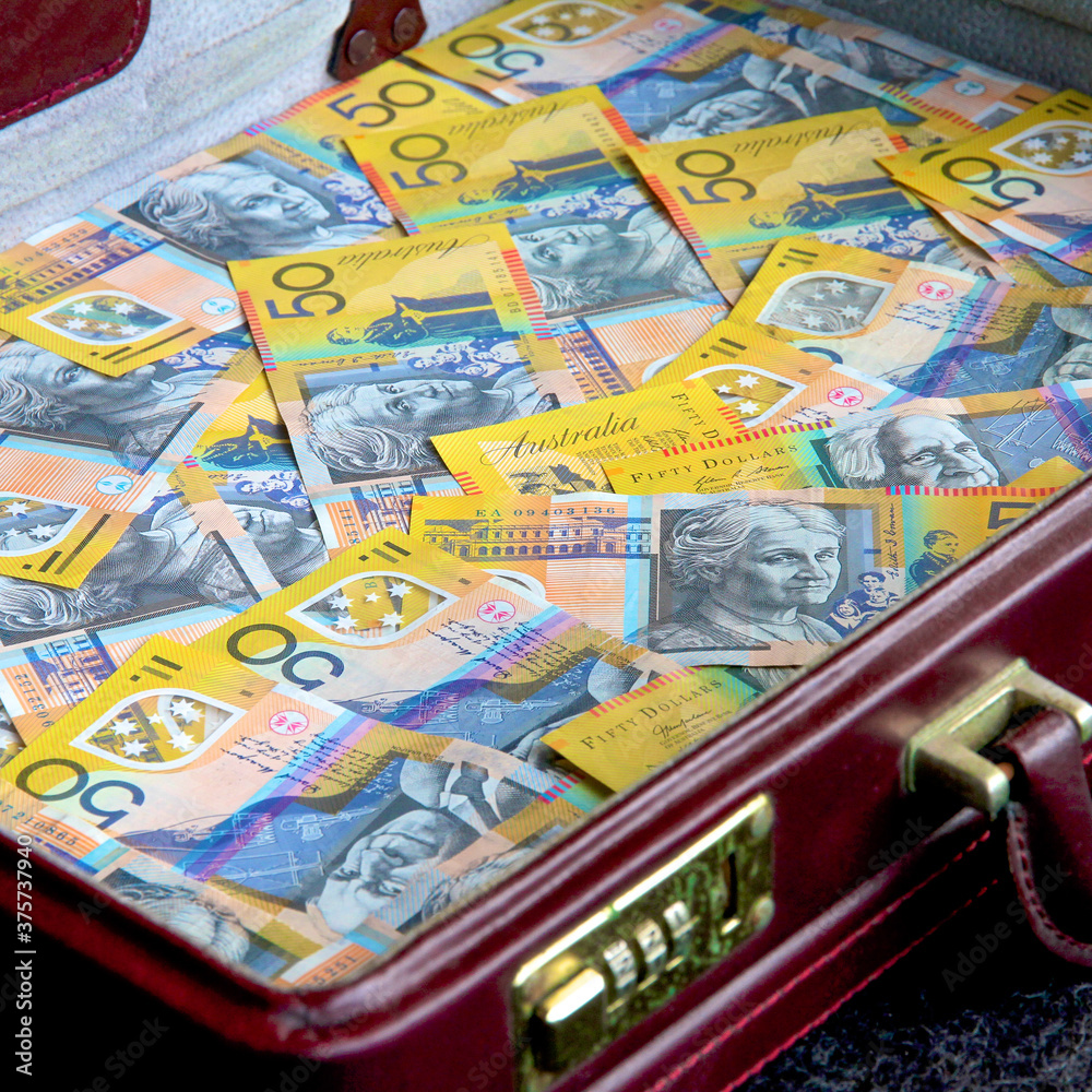 Briefcase full of Australian fifty dollar notes.