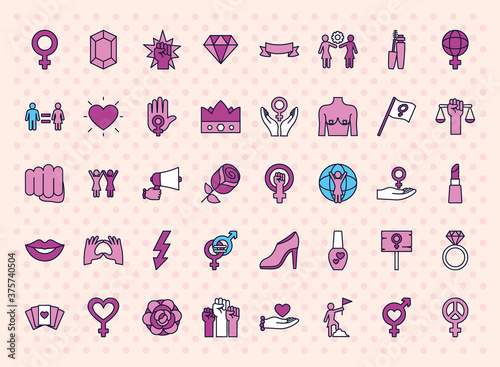 icon set of feminism, line and fill style