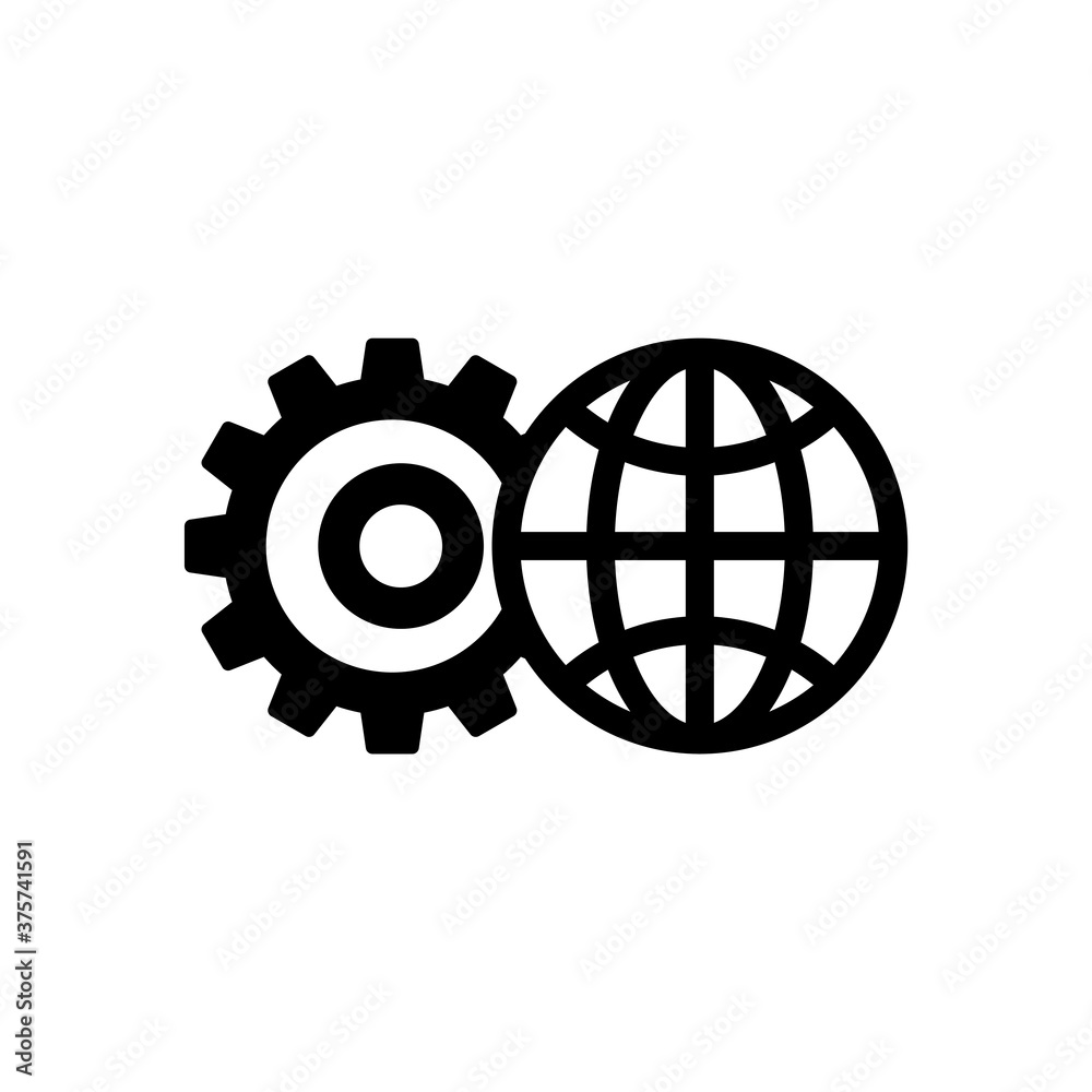 Gear and globe icon vector on white background, simple sign and symbol. Gear and globe icon vector on white background, simple sign and symbol.