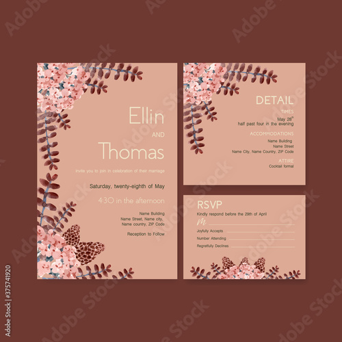 Autumn daily template design for wedding card and invitation watercolor vector illustration.