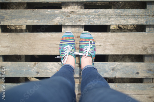 Retro color shoes on the pallet photo