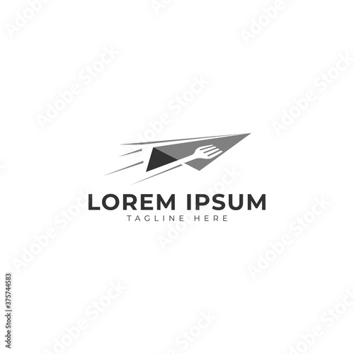 Plane paper and fork for food delivery logo design vector icon