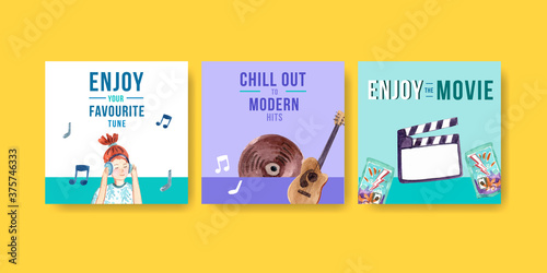 Daily life ads template design for brochure and marketing  watercolor illustration