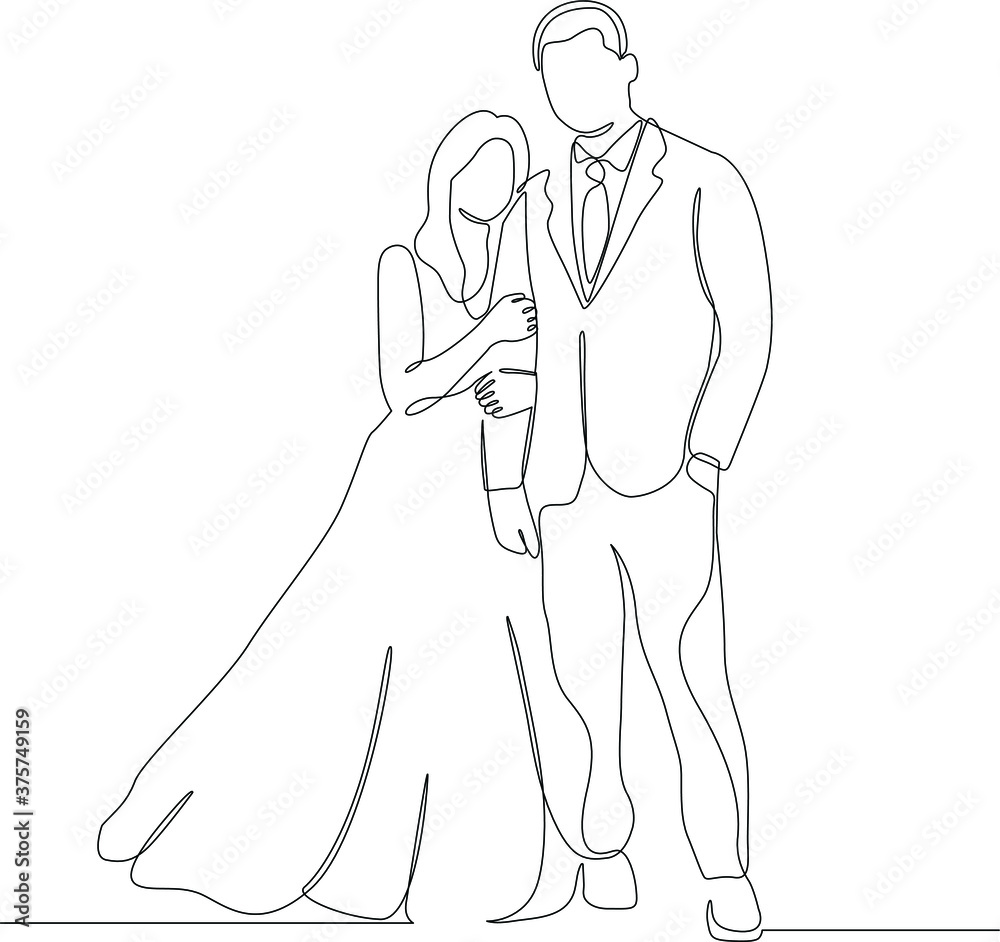 continuous line drawing of wedding drawn from the hand picture